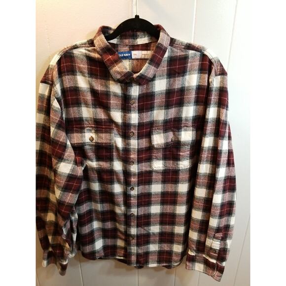 Old Navy Mens Burgundy Plaid Regular Fit Flannel Button Up Shirt‎ Size XXL - Picture 1 of 8